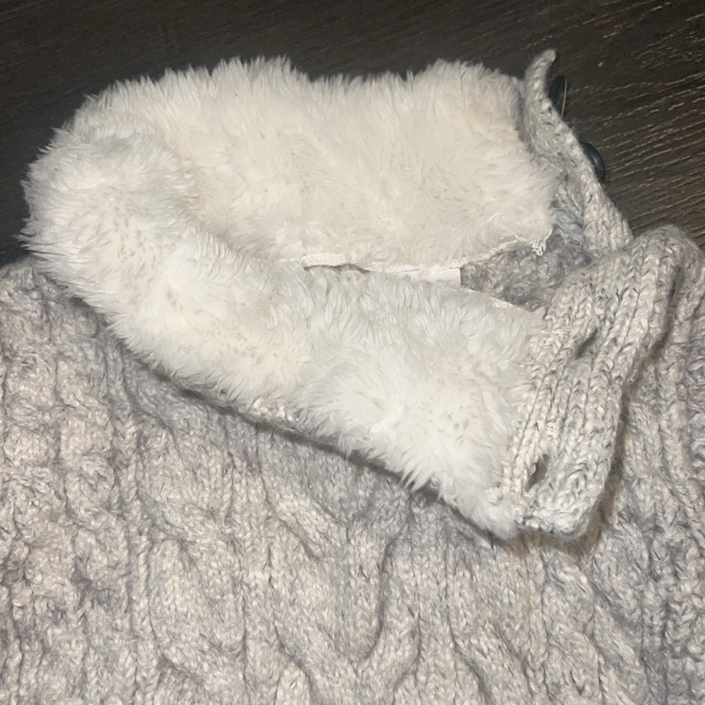 Zara Heather Grey Cotton/Wool Blend Cable Sweater w/Fur Lined Neck Size 9-12m - Picture 5 of 8